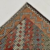 Burgundy & Green Turkish Vintage Kilim Rug