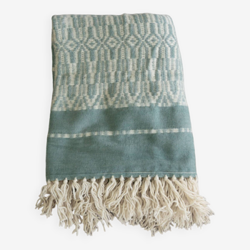 Moroccan jacquard blanket 100% wool - blue