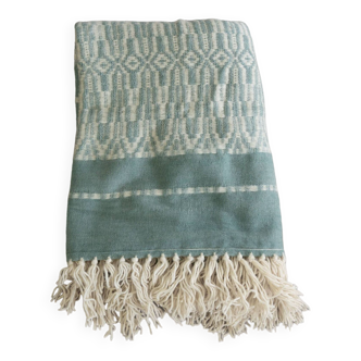 Moroccan jacquard blanket 100% wool - blue