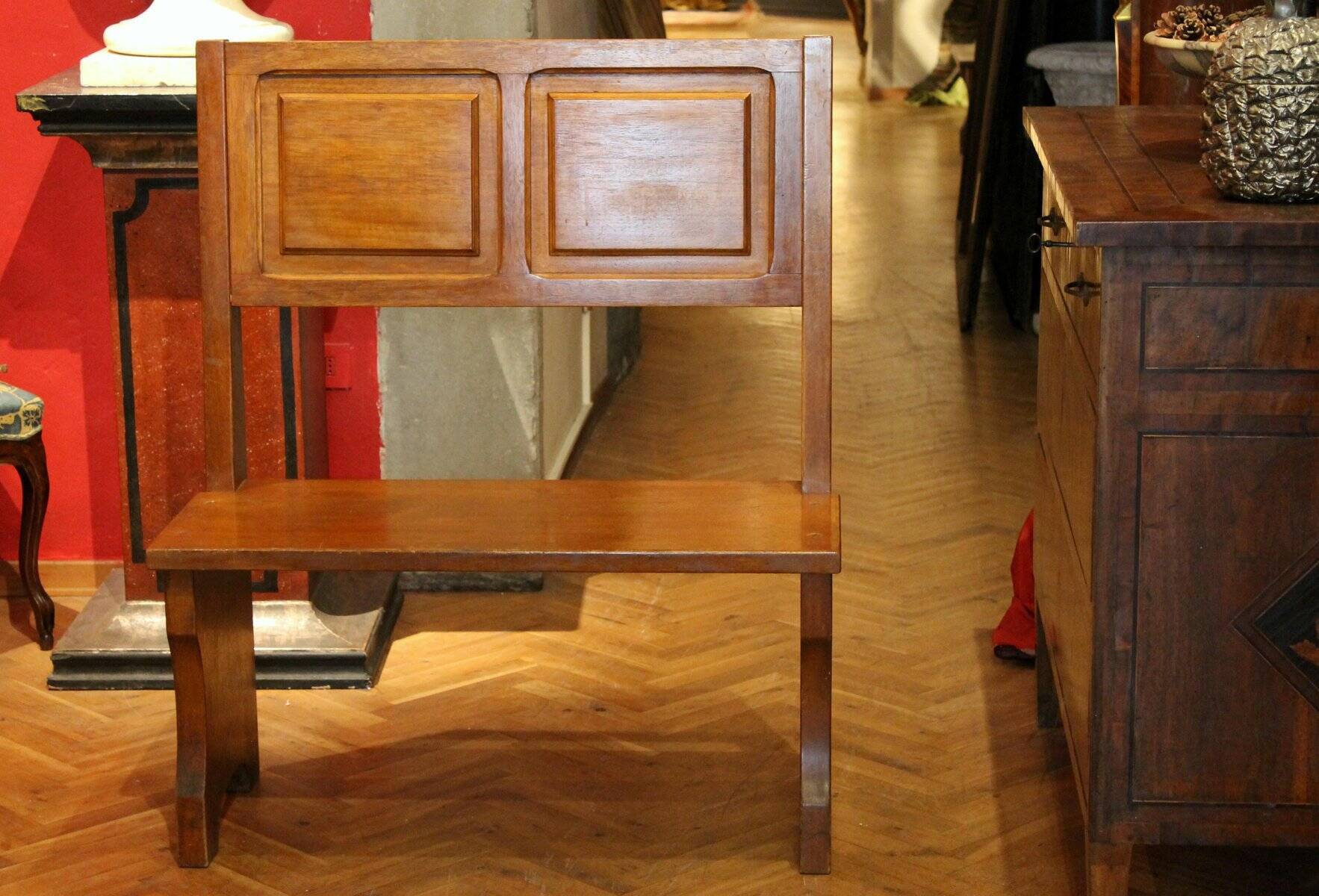Vintage Italian Modern High Back Bench in Wood, 1950s