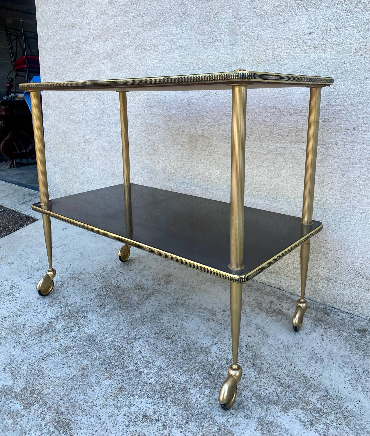 Vintage 60s brass side table on wheels