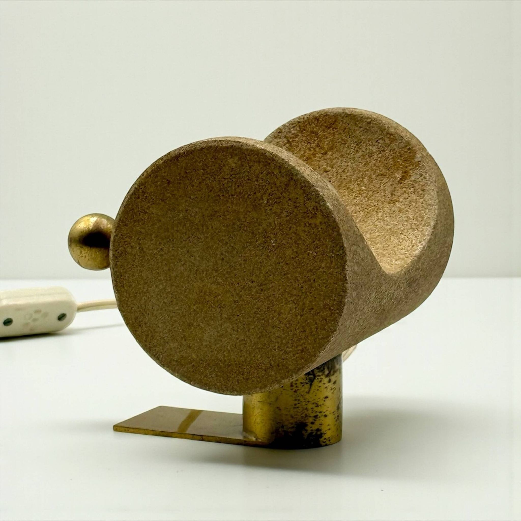 Brutalist Italian Light in Stone and Brass – 1970s Table Lamp