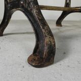 Industrial table, garden table with hard stone slab on cast iron frame, 1930s