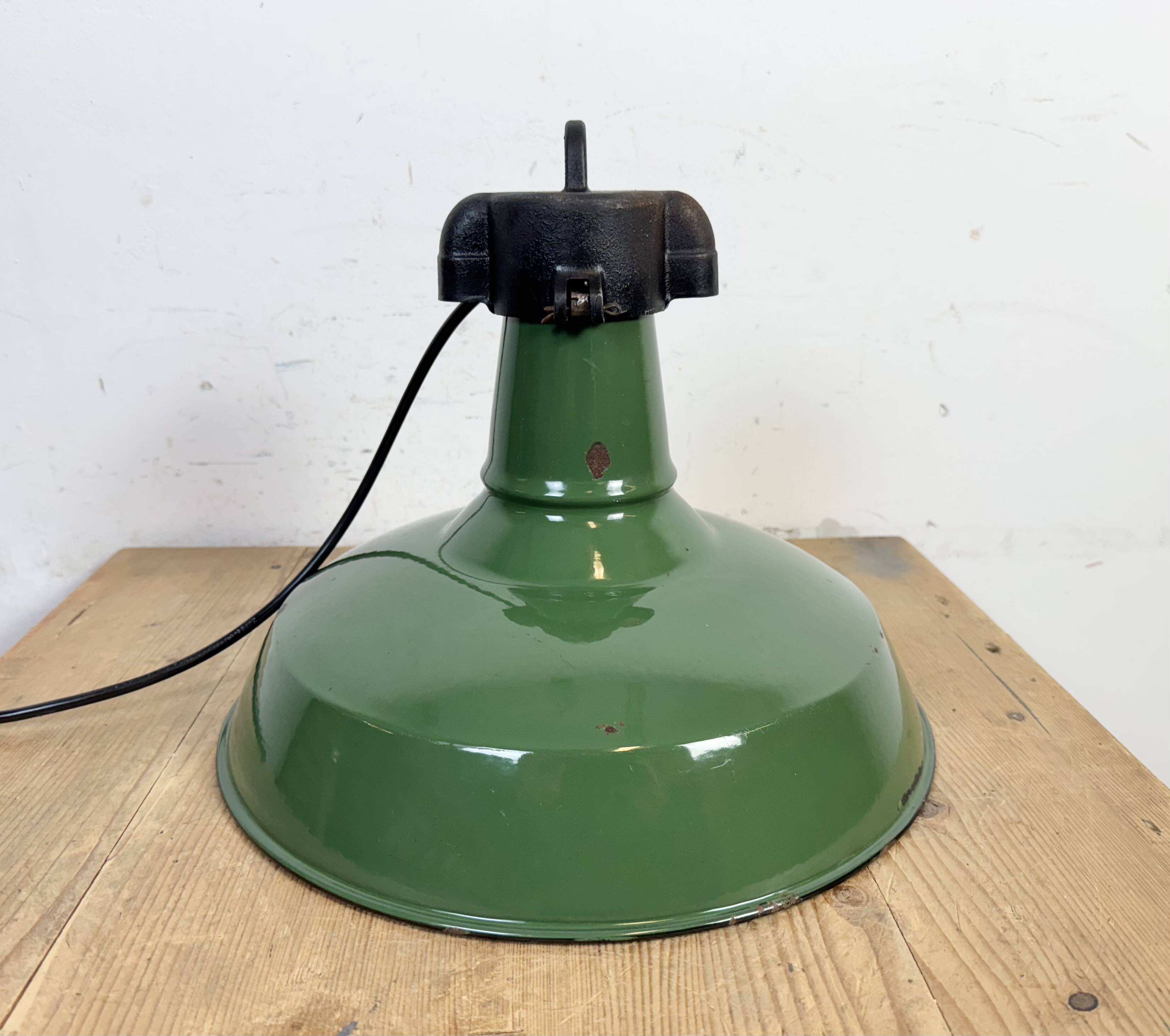 Industrial Green Enamel Factory Pendant Lamp, 1960s