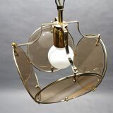 Suspension from the 70s in brass and brown smoked glass