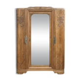 Art Deco wardrobe with bevelled mirror in solid raw walnut.