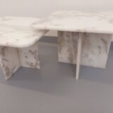 Pair of vintage nesting coffee tables in white marble from the 1970s.