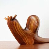 Large Danish carved wooden snail sculpture from the mid-century, 1960s.