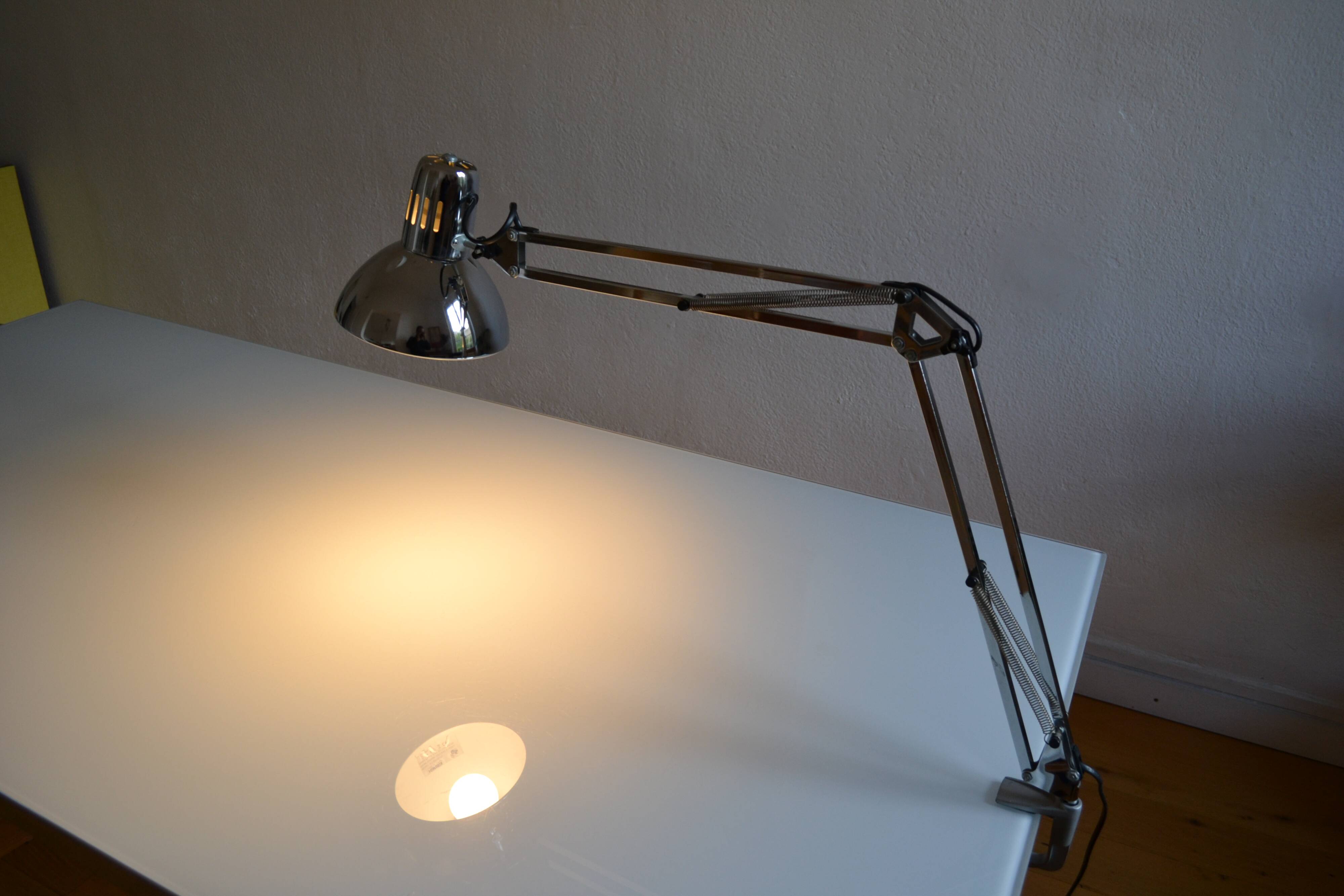 Articulated architect lamp with vintage clip, 90s, chrome metal