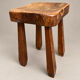 Vintage sculptural solid wood stool, brutalist style.