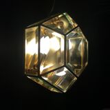 Hexagonal brass and bevelled glass ceiling light