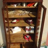 Small oak display case, old glass