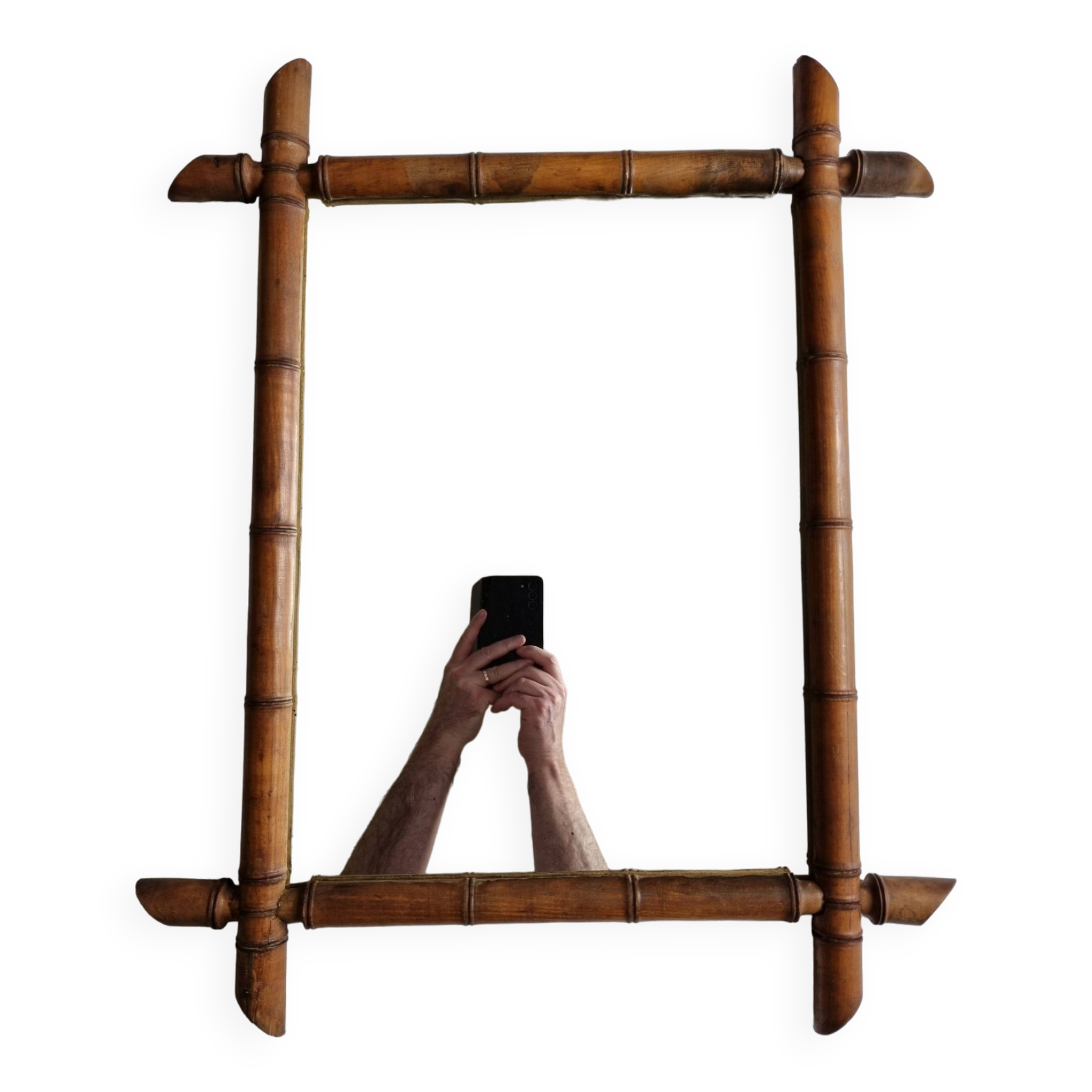 Turned wooden mirror in imitation of bamboo, from the 20s-30s, 54 x 65 cm