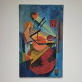 Tableau peinture ancienne géométrique année 1970