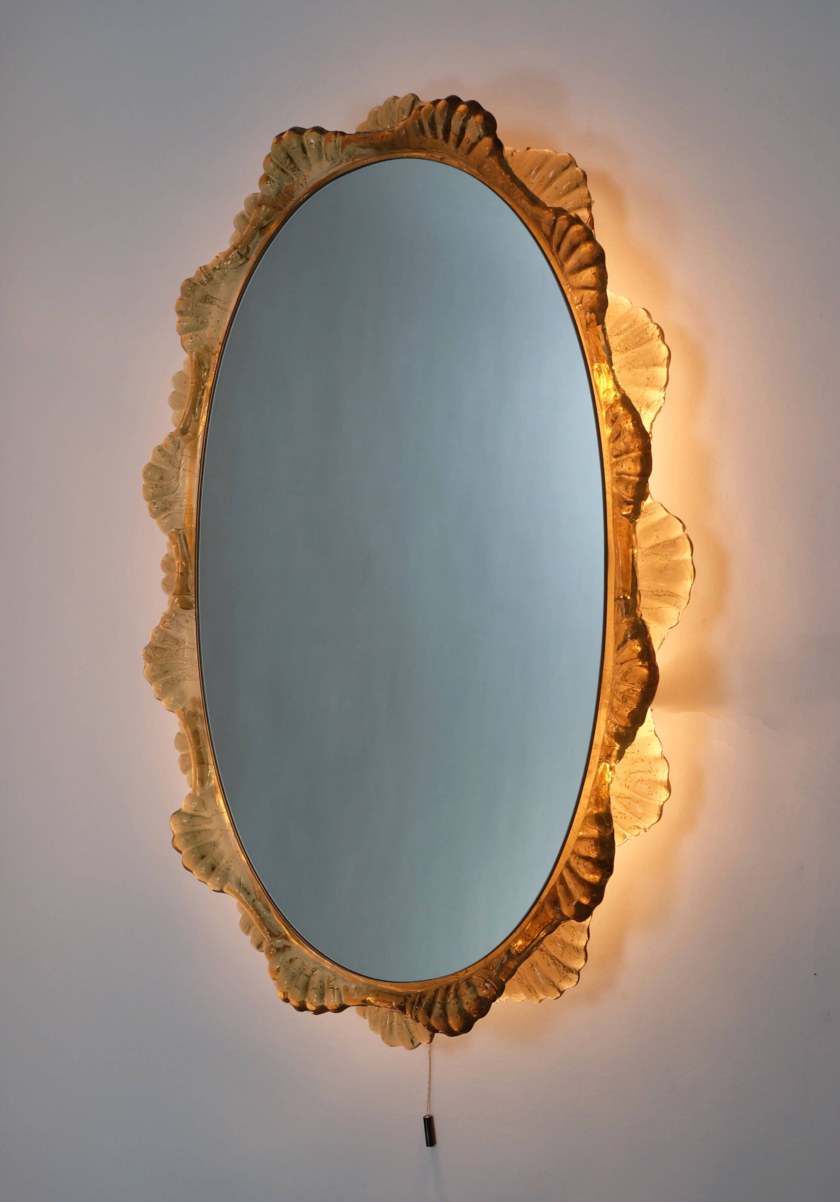 large back lit wall MIRROR acrylic frame ice glass decor 1960s 1970s