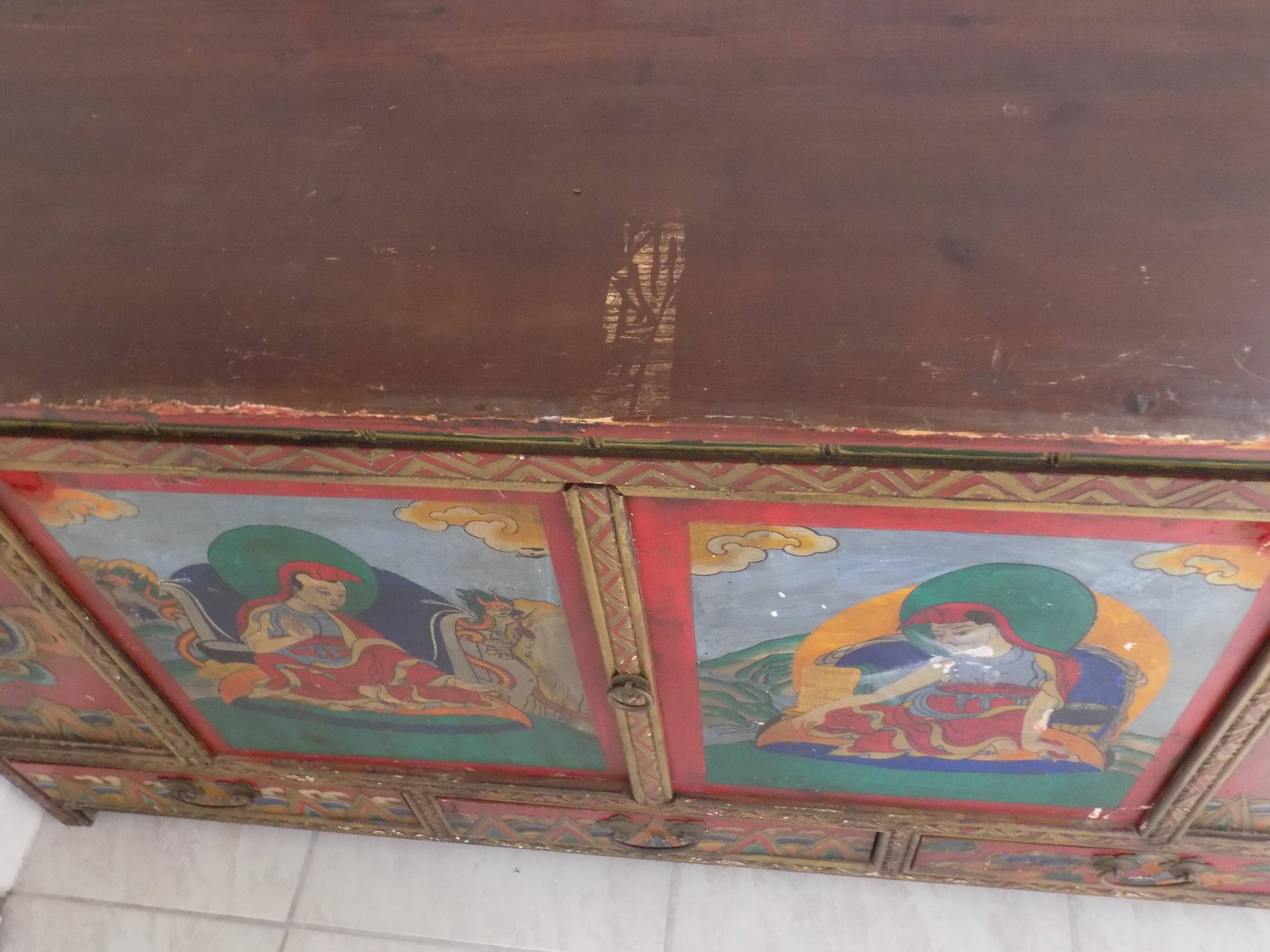 Hand-painted Nepalese Buddha sideboard with storage in the 70s