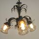 French vintage chandelier 3 lights green leaf amber glass 4966