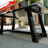 Black black brutalist table in elm