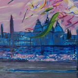 Michel Henry: Bouquet of flowers under a pink sky, original signed silkscreen print