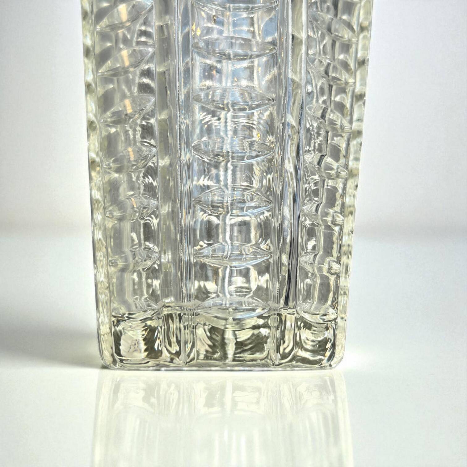 Art Deco geometric pattern molded glass vase from the 1940s