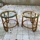 Pair of round coffee tables in vintage rattan and glass from the 1960s