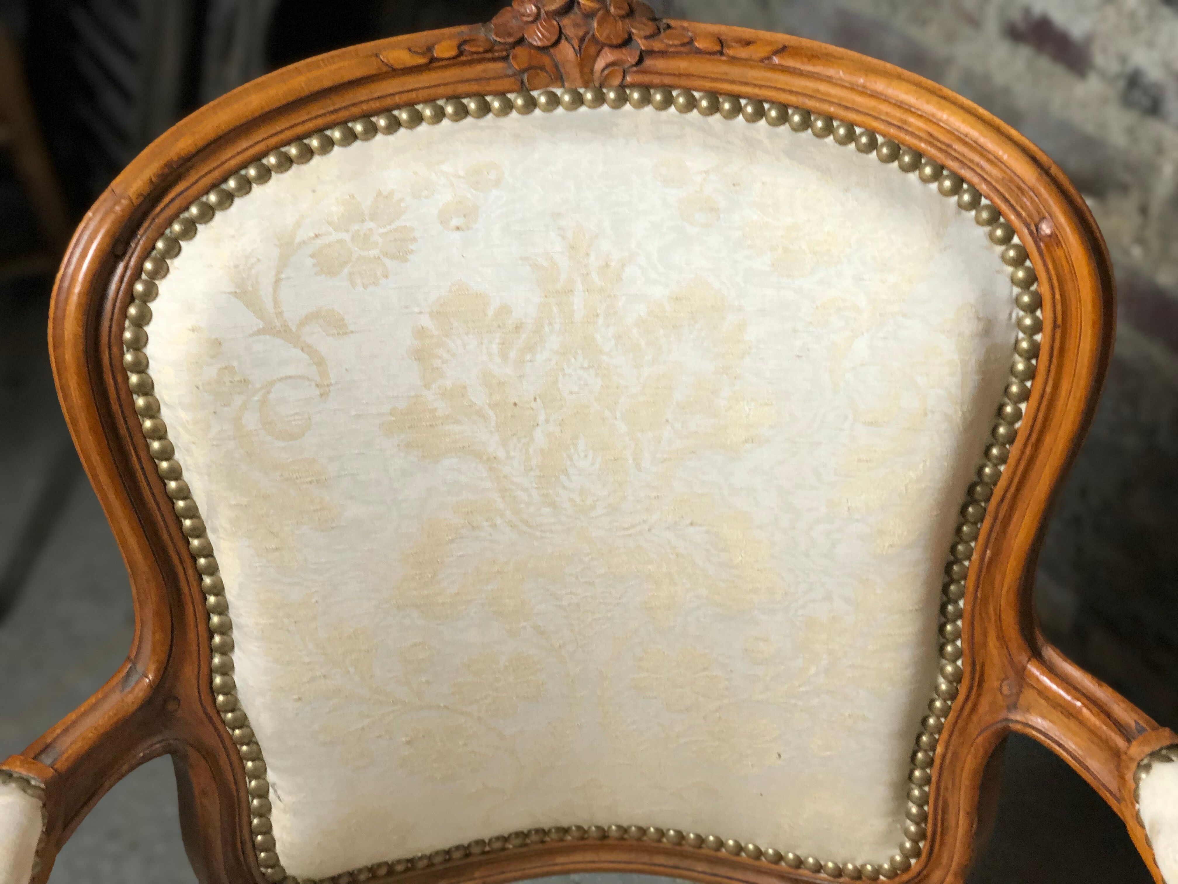 Armchairs Louis XV style carved walnut and fabric
