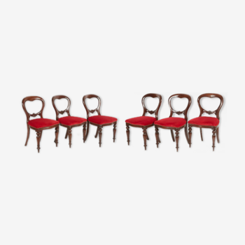 Set de 6 chaises 19 eme anglaises victoriennes acajou et velours rouge