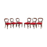 6 chairs 19th English Victorian mahogany and red velvet