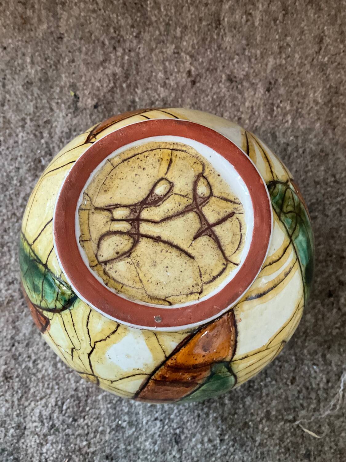 Signed enameled ceramic ball vase