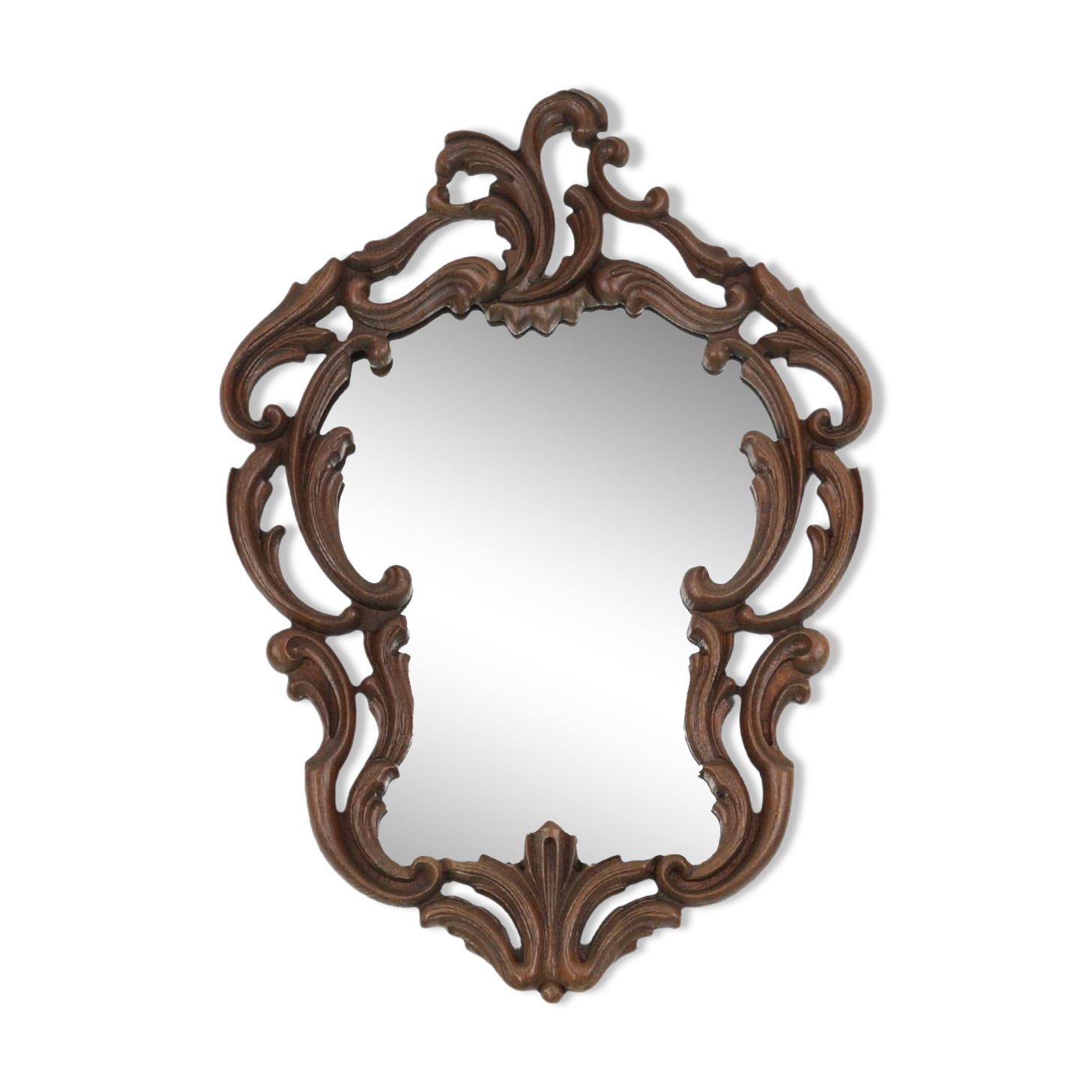 Baroque mirror with hand carved oak ornated frame, France 1950s