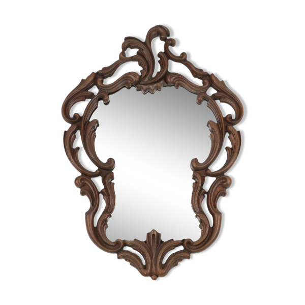 Miroir baroque avec cadre en chêne sculpté à la main, France années 1950