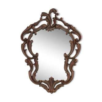Baroque mirror with hand carved oak ornated frame, France 1950s