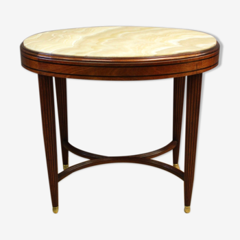 Art Deco period pedestal table in mahogany and onyx around 1925