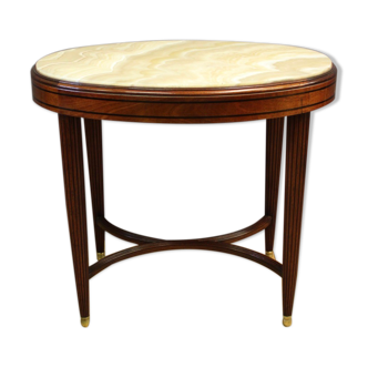 Art Deco period pedestal table in mahogany and onyx around 1925