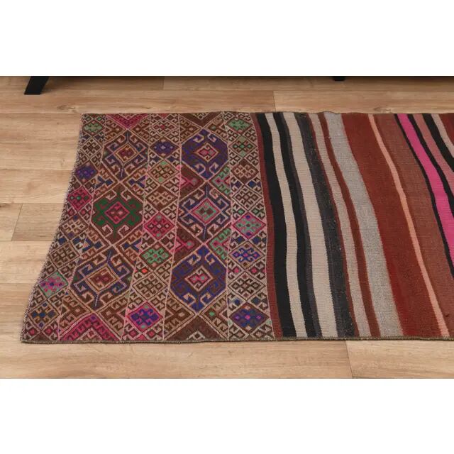 1970s Vintage Turkish Oushak Handmade Wool Cotton Pink Runner Rug 103x171