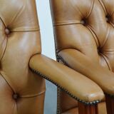 Set of 4 cowhide leather Chesterfield dining chairs in light cognac colour