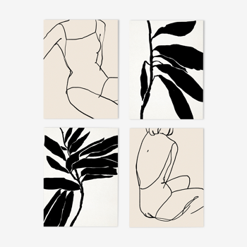 4 giclee prints. Figures wall art set of four, A3