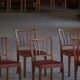 Ensemble de 6 chaises classiques danoises modernes pour salle à manger, chêne et sièges rembourrés, années 1950