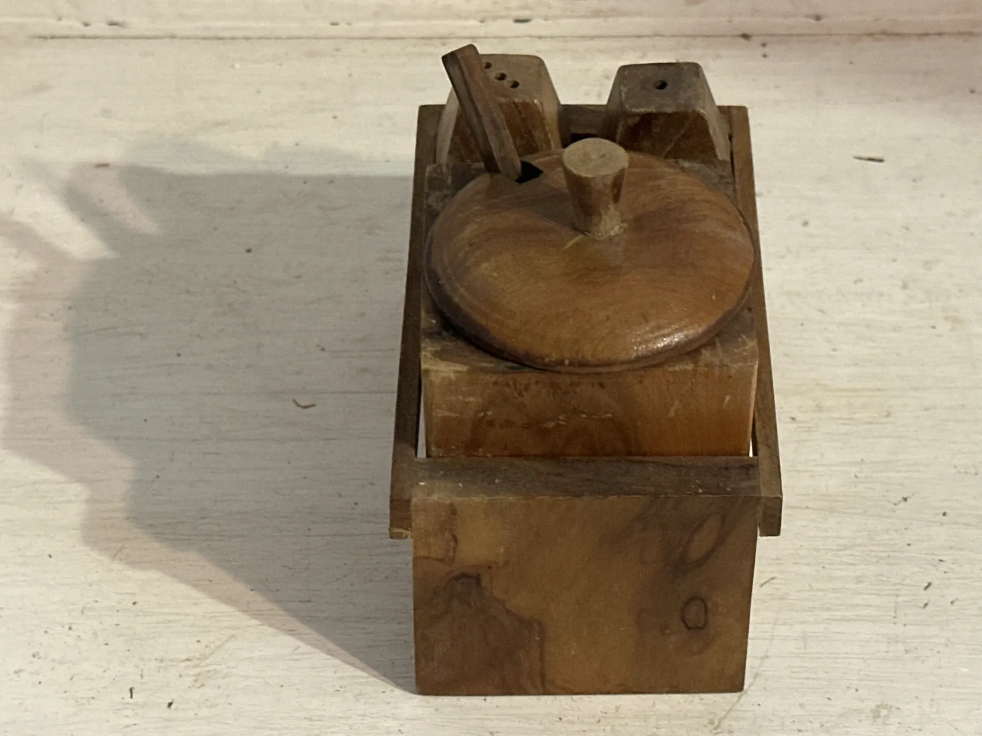 Brutalist condiment service in wood – Mid-Century 1950s