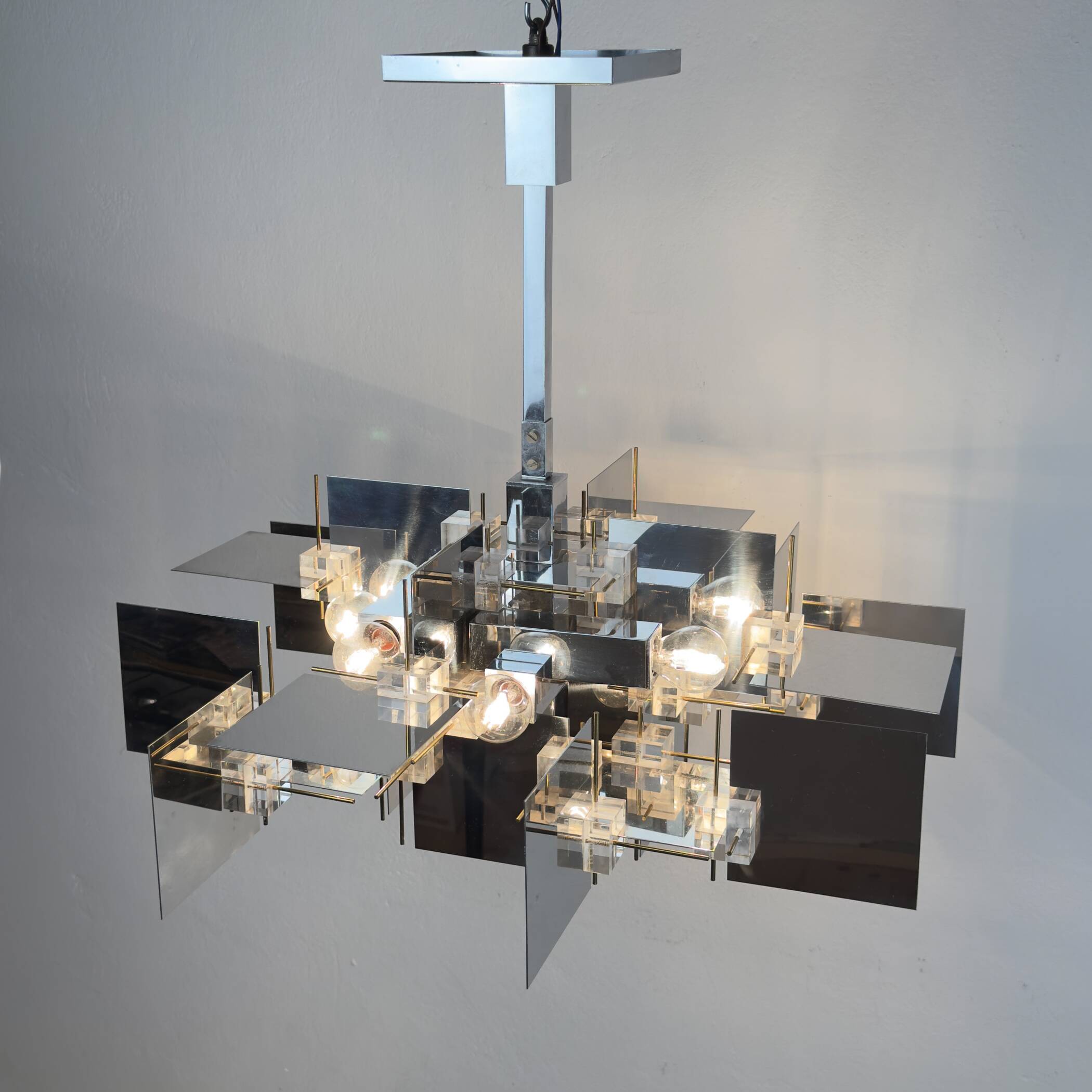 Vintage metal chandelier by Gaetano Sciolari, Italy, 1950s