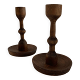Paire de bougeoirs en bois