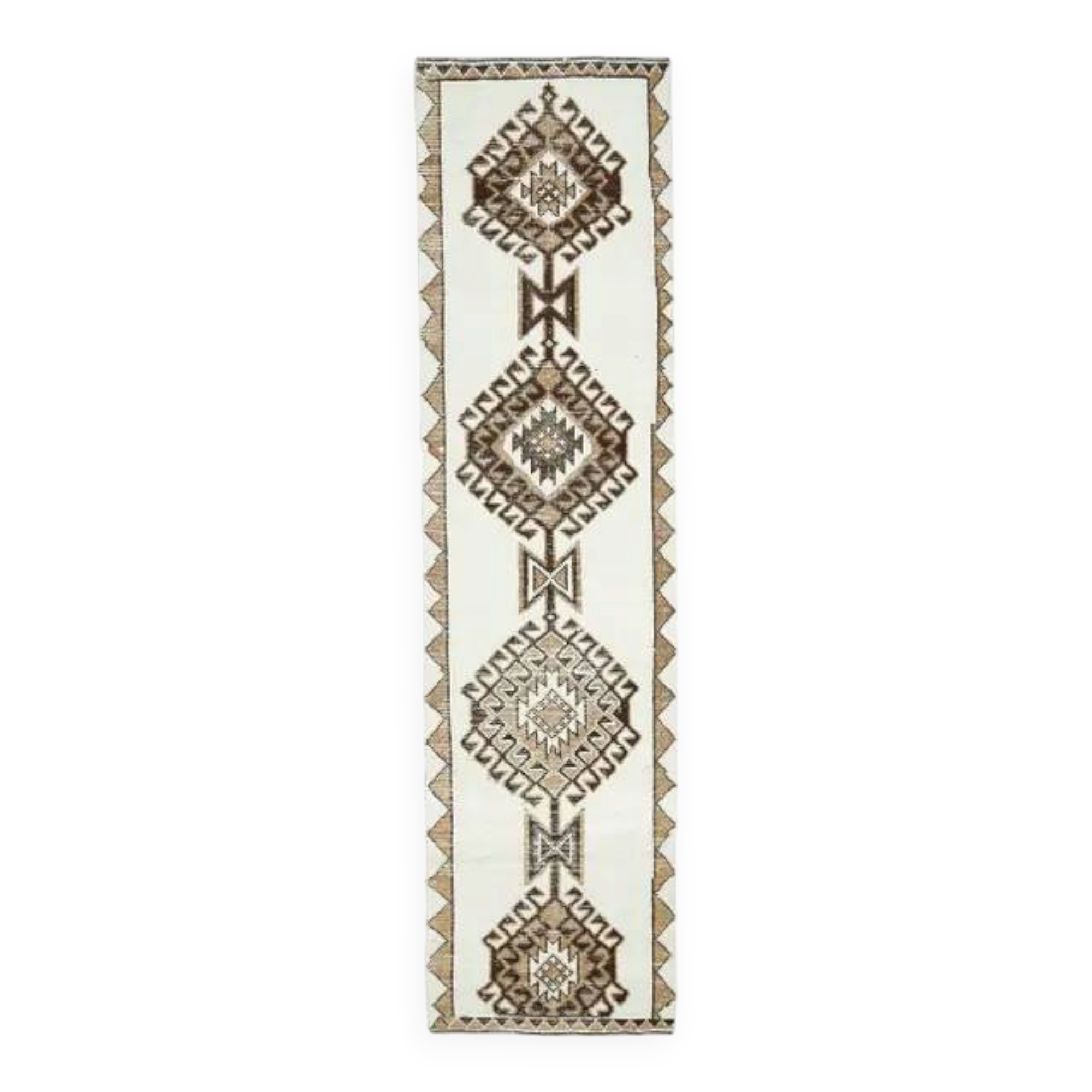 Vintage Turkish Oushak Handmade Wool Cotton White Runner Rug 84x346