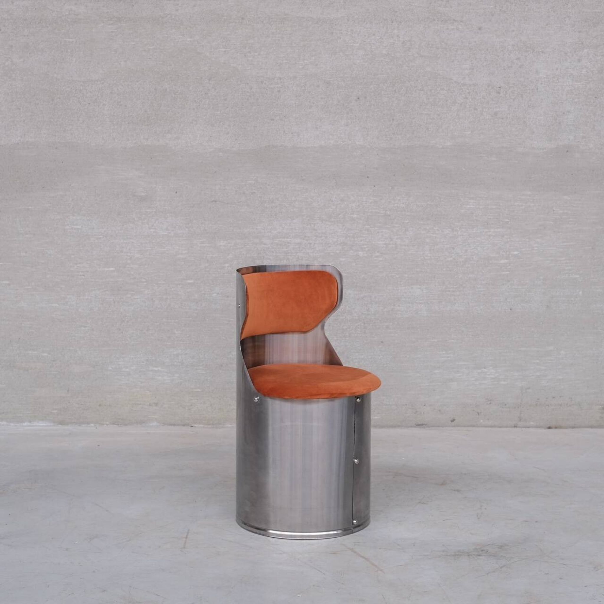 Single Occasional or Vanity Chairs in Brushed Chrome attr. to Willy Rizzo (