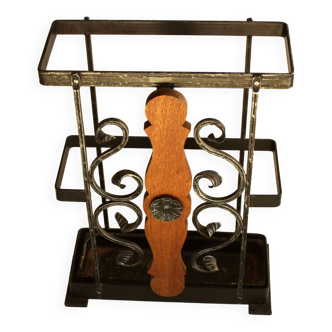 1950s - handmade umbrella stand, made of wrought iron and wood - vintage