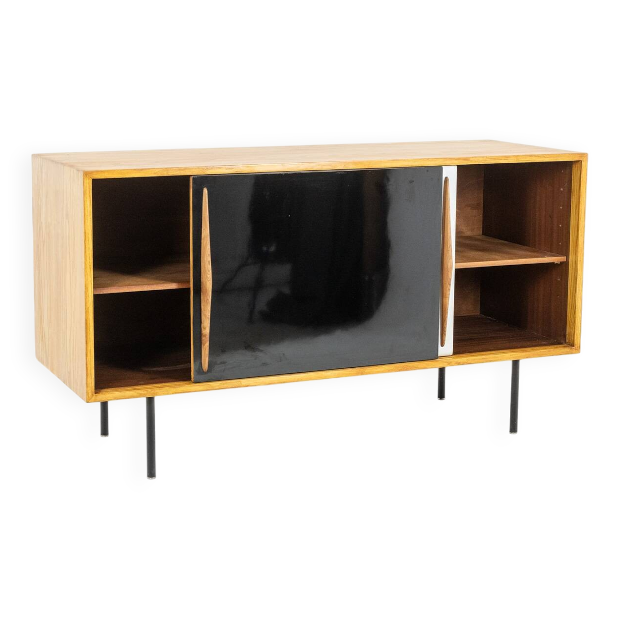 Low ash sideboard with sliding doors. 1960s.