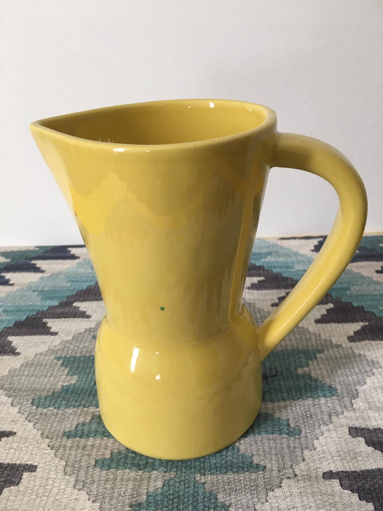 Pitcher or vase in yellow porcelain stamped Saint Clément France, numbered 7821