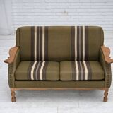 1970s, Danish 2-seater sofa, green furniture wool, oak wood.