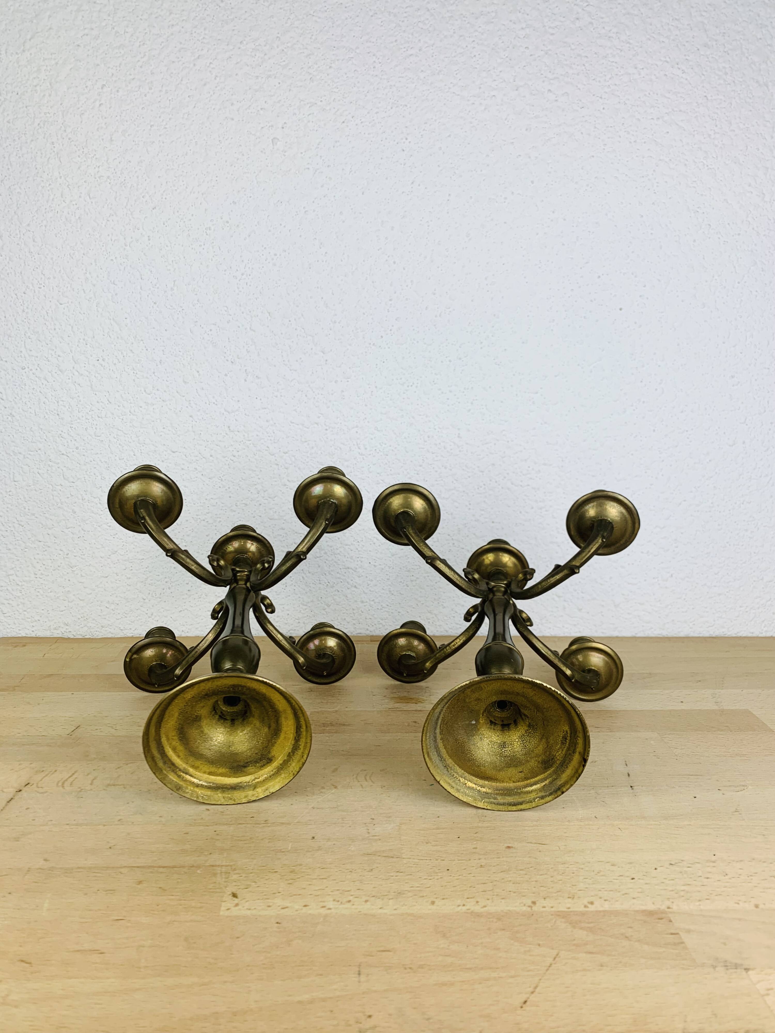 Pair of classic, vintage style gilded brass candlesticks