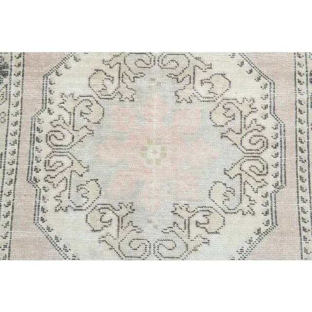 1970s Vintage Turkish Oushak Handmade Wool Cotton Pink Area Rug 130x211