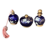 Perfume bottles, in hand-painted blue Bohemian crystal, antique.